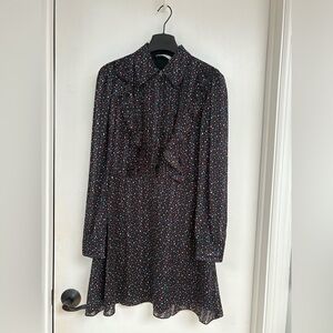 COACH NWT Black Multi Color Polka Dot Long Sleeve Ruffle Dress - Size S